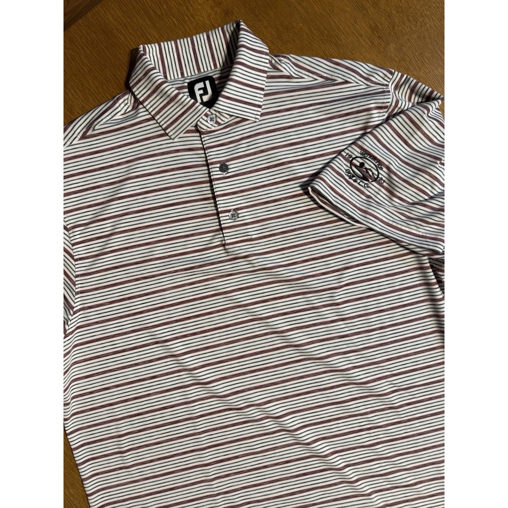 FootJoy Golf Polo Shirt Mens L White W/ Red Stripes Stretch Performance FJ EUC‎